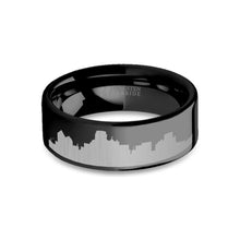 Load image into Gallery viewer, Dallas City Skyline Cityscape Engraved Black Tungsten Ring