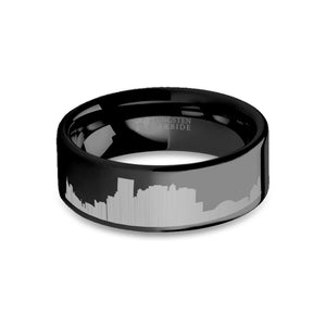 El Paso City Skyline Cityscape Engraved Black Tungsten Ring