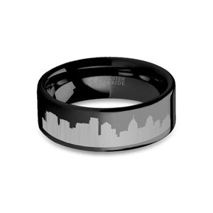 Philadelphia City Skyline Cityscape Engraved Black Tungsten Ring