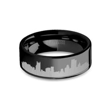 Load image into Gallery viewer, Pittsburgh City Skyline Cityscape Engraved Black Tungsten Ring