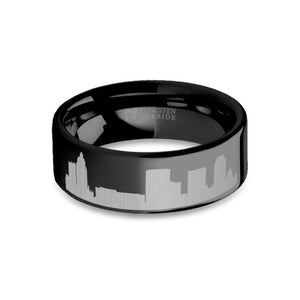 Tulsa City Skyline Cityscape Engraved Black Tungsten Ring