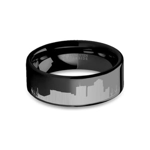 Tuscon City Skyline Cityscape Engraved Black Tungsten Ring