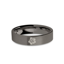 Load image into Gallery viewer, Hibiscus Flower Engraved Gunmetal Tungsten Wedding Ring, Brushed