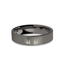 Load image into Gallery viewer, Swallows Laser Engraved Gunmetal Tungsten Wedding Ring, Brushed