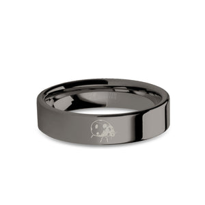 Ladybug Insect Engraved Gunmetal Gray Tungsten Ring, Polished