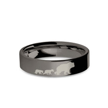 Load image into Gallery viewer, Cute Bear Cubs Engraved Gunmetal Gray Tungsten Ring, Polished
