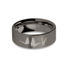 Load image into Gallery viewer, Butterflies Insects Engraved Gunmetal Gray Tungsten Ring, Brushed