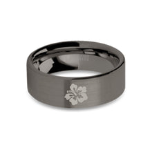 Load image into Gallery viewer, Hibiscus Flower Engraved Gunmetal Tungsten Wedding Ring, Brushed