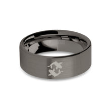 Load image into Gallery viewer, Koi Fish Engraved Tungsten Gunmetal Gray Wedding Band, Brushed