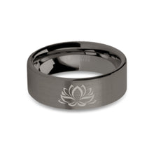 Load image into Gallery viewer, Lotus Flower Zen Laser Engraved Gunmetal Tungsten Ring, Brushed