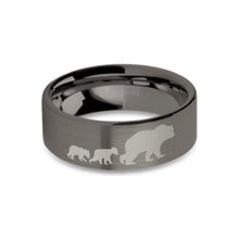 Load image into Gallery viewer, Cute Bear Cubs Engraved Gunmetal Gray Tungsten Ring, Brushed