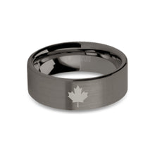 Load image into Gallery viewer, Canadian Maple Leaf Engraved Gunmetal Tungsten Ring, Brushed
