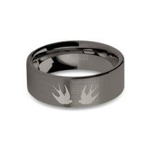 Load image into Gallery viewer, Swallows Laser Engraved Gunmetal Tungsten Wedding Ring, Brushed