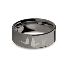 Load image into Gallery viewer, Butterflies Insect Engraved Gunmetal Gray Tungsten Ring, Polished