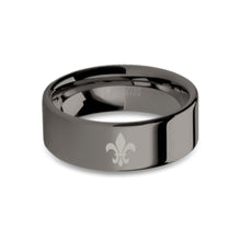 Load image into Gallery viewer, Fleur de Lis Symbol Laser Engraved Gunmetal Tungsten Wedding Ring