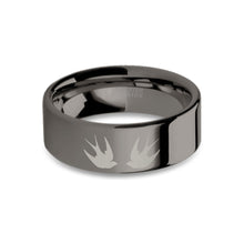 Load image into Gallery viewer, Swallows Engraved Gunmetal Gray Tungsten Wedding Band, Polished