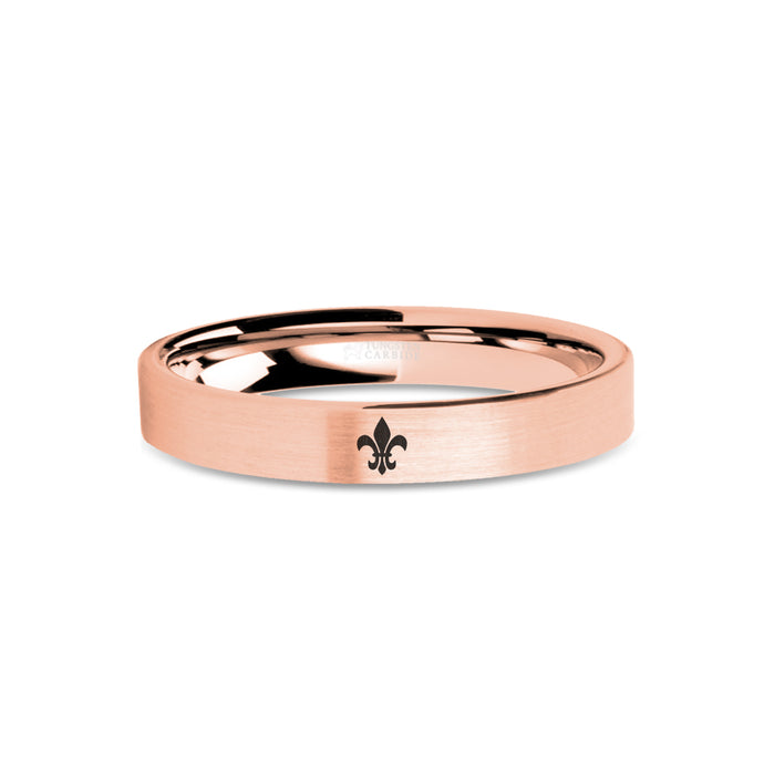 Fleur de Lis Symbol Engraving Rose Gold Tungsten Ring, Brushed