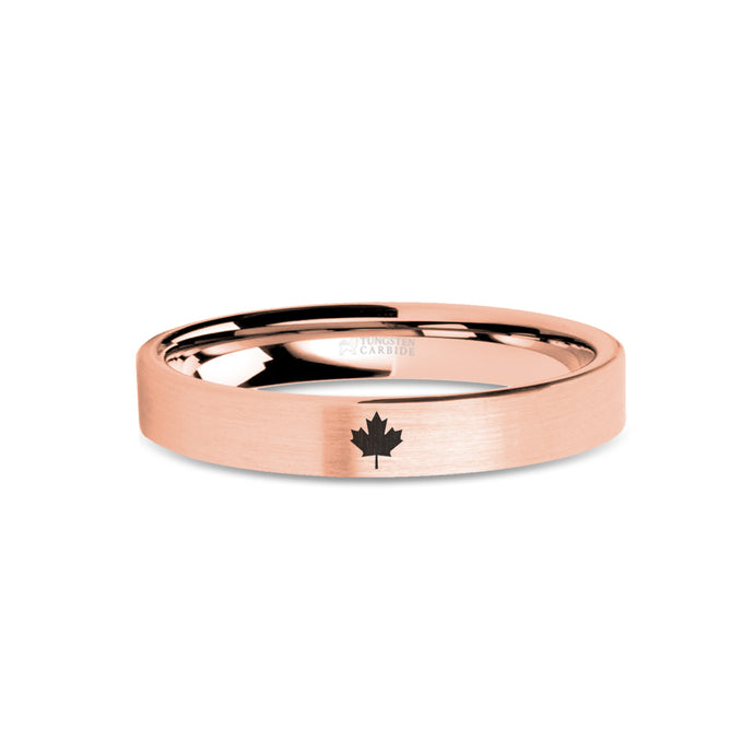 Canadian Maple Leaf Engraved Rose Gold Tungsten Ring, Brushed