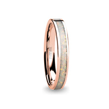 Load image into Gallery viewer, Fire Ice White Opal Inlay Rose Gold Tungsten Wedding Carbide Ring