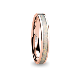 Fire Ice White Opal Inlay Rose Gold Tungsten Wedding Carbide Ring