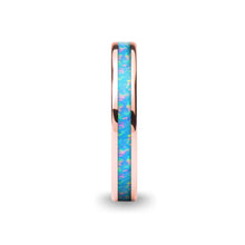 Load image into Gallery viewer, Light Blue Pink Flake Opal Inlay Rose Gold Tungsten Wedding Ring