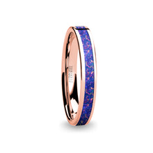 Load image into Gallery viewer, Navy Blue Purple Opal Inlay Pink Flake Rose Gold Tungsten Ring