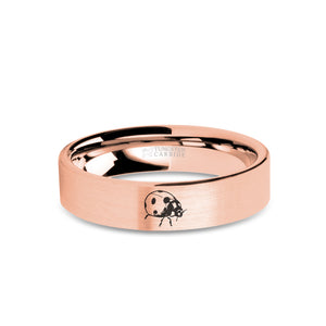 Ladybug Insect Engraved Rose Gold Tungsten Wedding Ring, Brushed