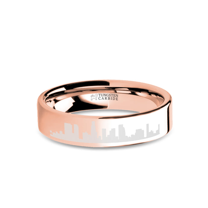 Los Angeles City Skyline Engraved Rose Gold Tungsten Ring