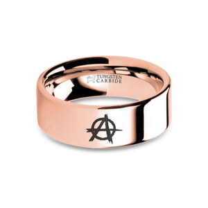 Anarchy Symbol Laser Engraved Rose Gold Tungsten Carbide Ring