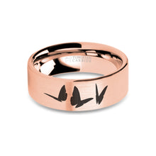 Load image into Gallery viewer, Butterflies Insects Engraved Rose Gold Tungsten Ring, Brushed