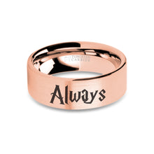 Load image into Gallery viewer, Wizard Font &quot;Always&quot; Engraved Rose Gold Tungsten Ring, Brushed