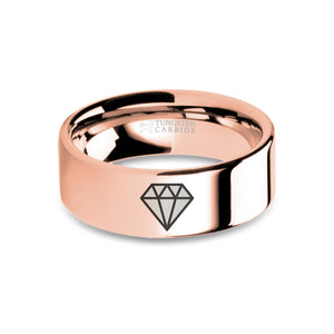 Diamond Icon Engraving Rose Gold Tungsten Carbide Wedding Band
