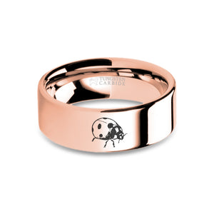 Ladybug Insect Engraved Rose Gold Tungsten Wedding Ring, Polished