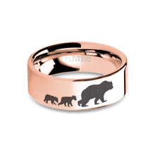 Load image into Gallery viewer, Cute Bear Cubs Engraved Rose Gold Tungsten Wedding Ring, Polished