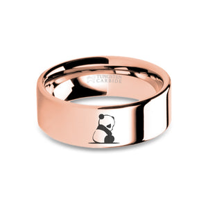 Baby Panda Cub Engraved Rose Gold Tungsten Wedding Ring, Polished