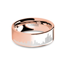 Load image into Gallery viewer, Detroit City Skyline Laser Engraved Rose Gold Tungsten Ring