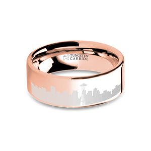 Seattle City Skyline Cityscape Engraved Rose Gold Tungsten Ring