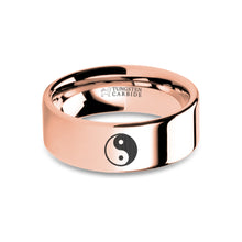 Load image into Gallery viewer, Yin Yang Symbol Engraved Rose Gold Plated Tungsten Wedding Ring