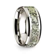 Load image into Gallery viewer, Green Dinosaur Bone Inlay 14K White Gold Wedding Ring, Beveled