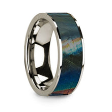 Load image into Gallery viewer, Iridescent Dinosaur Fossil Spectrolite 14K White Gold Ring, Flat